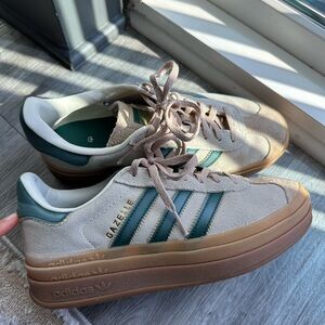 Adidas Gazelle Sneakers with Teal and Tan Accents